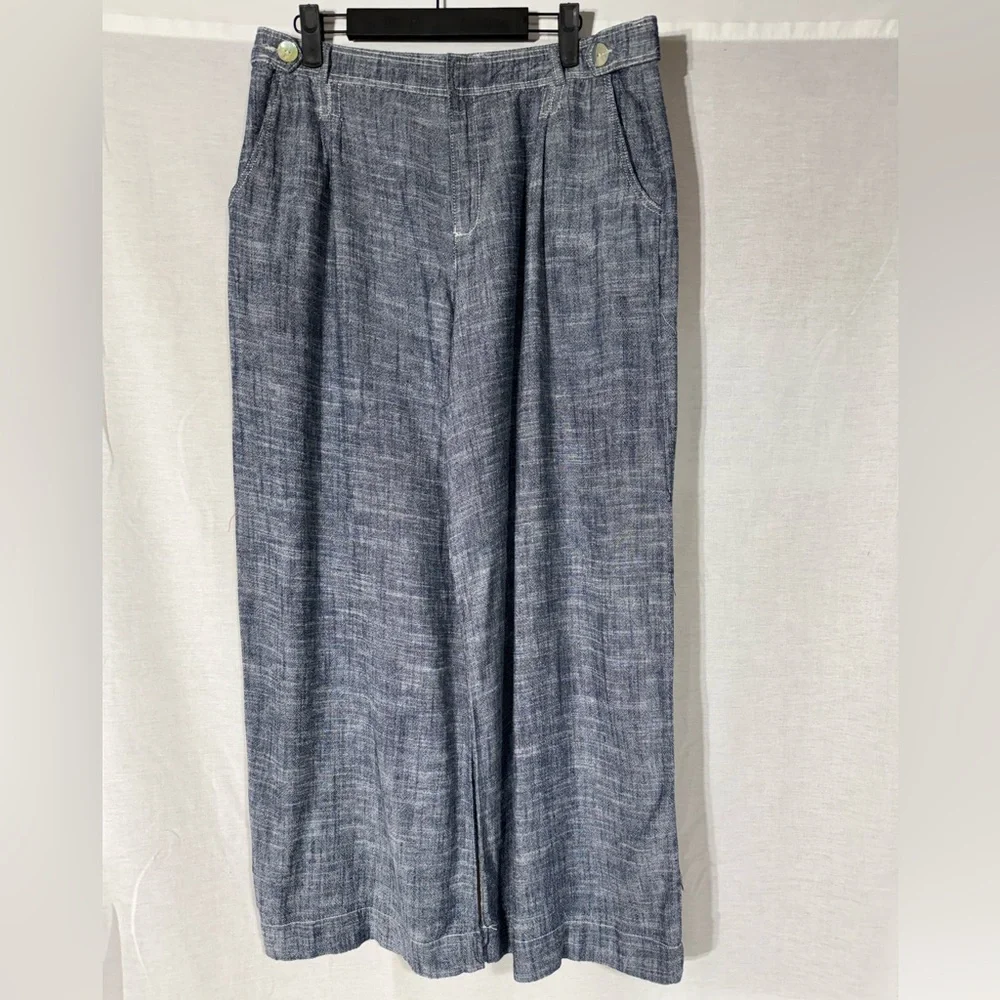 Zara Wide-Leg Linen Blend Trousers in Heathered Blue Size Large